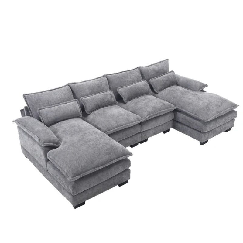 UNITED WE WIN Chenille, high quality sponge filling, solid wood frame, oversized four-seater, U-shaped combination sofa-海智集-Default-
