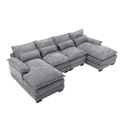 UNITED WE WIN Chenille, high quality sponge filling, solid wood frame, oversized four-seater, U-shaped combination sofa-海智集-Default-