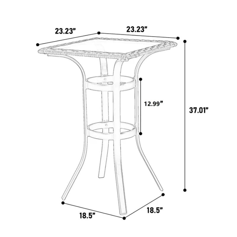 3 Pieces Outdoor Bar Stools Set,Rattan Bar Chairs,with glass table top, Wicker Bar Stools for Backyard, Garden, Pool, Balcony and Deck, Brown-海智集-Default-
