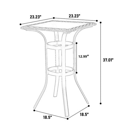 3 Pieces Outdoor Bar Stools Set,Rattan Bar Chairs,with glass table top, Wicker Bar Stools for Backyard, Garden, Pool, Balcony and Deck, Brown-海智集-Default-