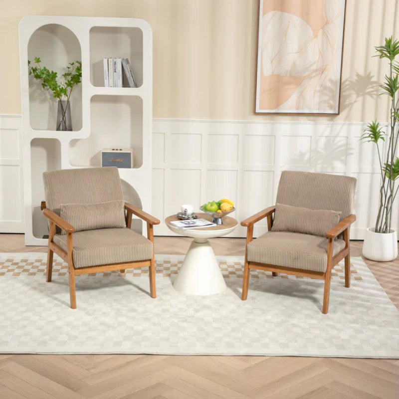 Leisure Chair with Solid Wood Armrest and Feet, Leisure chair, wood frame, velvet, solid rubber wood legs, Mid-Century Modern Accent chair, for Living Room Bedroom Studio chair,Two packs-海智集-Default-