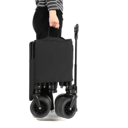 Beach Wagon,Collapsible Wagon 220lbs with Big Wheels Foldable Wagon Carts, Heavy Duty 300L Folding Utility Garden Cart with Big All-Terrain Beach Wheels & Drink Holders. Black-海智集-Default-
