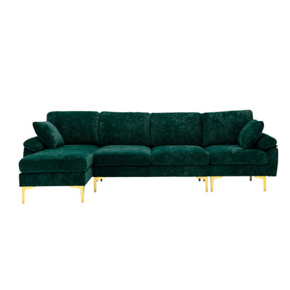 COOLMORE U-shape sectional sofa with Ottoman , Reversible Sofa Couch for Living Room,Spacious Furniture,Durable Couch Removable and machine washable cover (Emerald Velvet)-海智集-Default-