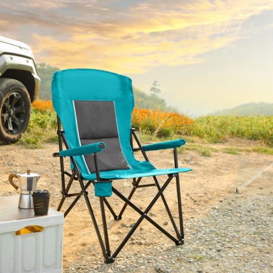 High Back Heavy Duty Lawn Chair Support 250LBS, Portable Collapsible Chair with Cup Holder -Blue-海智集-Default-