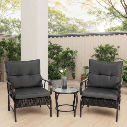 3 Pieces Patio Set Outdoor Wicker Furniture Sets Modern Rattan Chair Conversation Sets with Coffee Table-海智集-Default-
