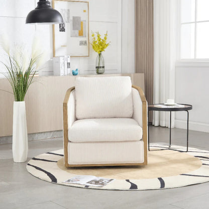 Corduroy Swivel Barrel Chair, Comfortable Accent Sofa Chair, 360 Degree Swivel, Beige, Corduroy, 30.12''x35.04''x30.31''-海智集-Default-