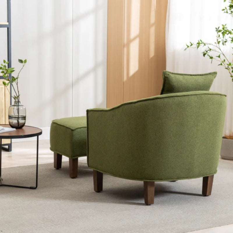 COOLMORE Accent Chair with Ottoman, Mid Century Modern Barrel Chair Upholstered Club Tub Round Arms Chair for Living Room-海智集-Default-