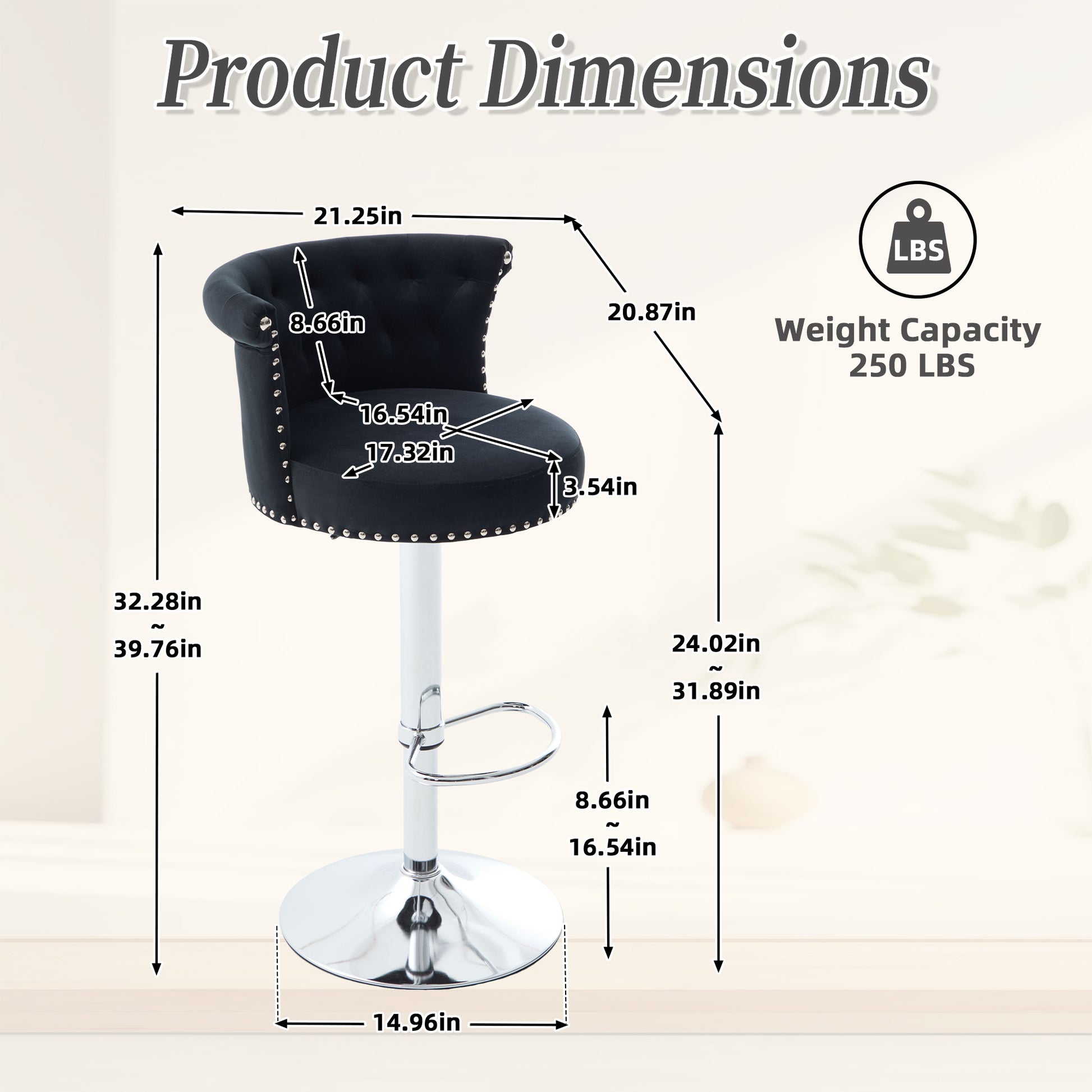 COOLMORE Velvet Bar Stool Set of 2, Adjustable Swivel Bar Stools with Silver Plated Metal Leg, Chrome Nailhead, Counter Height Chair for Kitchen,Dining Room-海智集-Default-