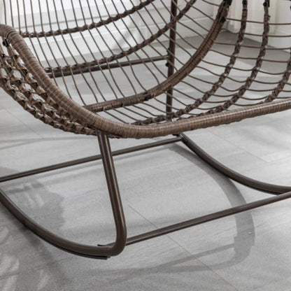 Outdoor Rattan Rocking Chair,Padded Cushion Rocker Recliner Chair Outdoor for Front Porch, Living Room, Patio, Garden, Orange-海智集-Default-