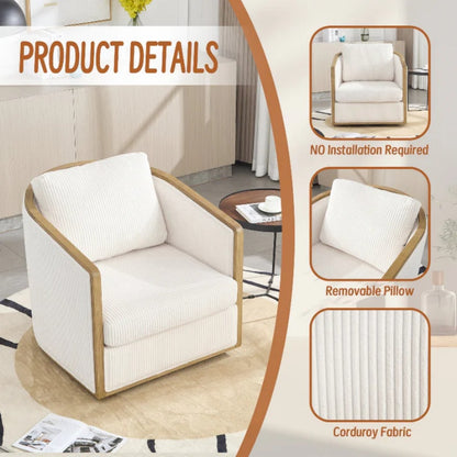 Corduroy Swivel Barrel Chair, Comfortable Accent Sofa Chair, 360 Degree Swivel, Beige, Corduroy, 30.12''x35.04''x30.31''-海智集-Default-