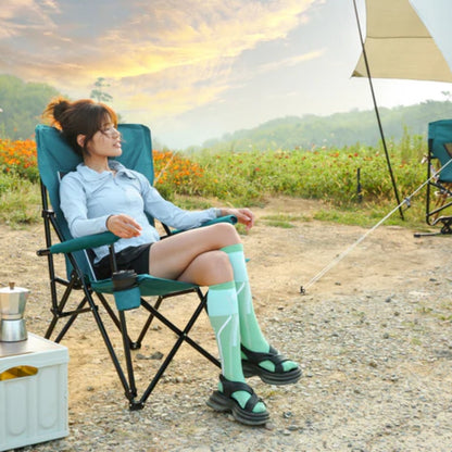 High Back Heavy Duty Lawn Chair Support 250LBS, Portable Collapsible Chair with Cup Holder -Blue-海智集-Default-
