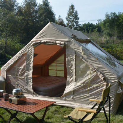 Inflatable Camping Tent Easy Setup 4 Season Glamping Tent with High Performance Inflatable Structure 4-6 Persons Waterproof Windproof Outdoor Self-Supporting Blow up Tent Air Tent Portable House Beige-海智集-Default-