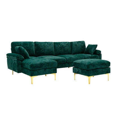 COOLMORE U-shape sectional sofa with Ottoman , Reversible Sofa Couch for Living Room,Spacious Furniture,Durable Couch Removable and machine washable cover (Emerald Velvet)-海智集-Default-