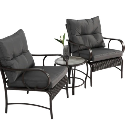 3 Pieces Patio Set Outdoor Wicker Furniture Sets Modern Rattan Chair Conversation Sets with Coffee Table-海智集-Default-