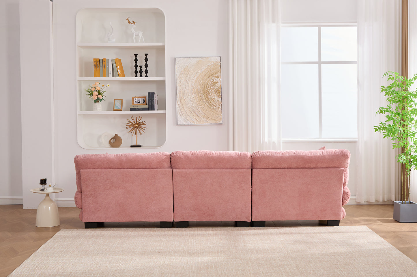 UNITED WE WIN Pelletized velvet U Shape Cloud Couch with 2 Ottomans,Free Combined 3 Seater Comfy Sofa with Bolster Armrest Pillows, sofa for Living Room-海智集-Default-