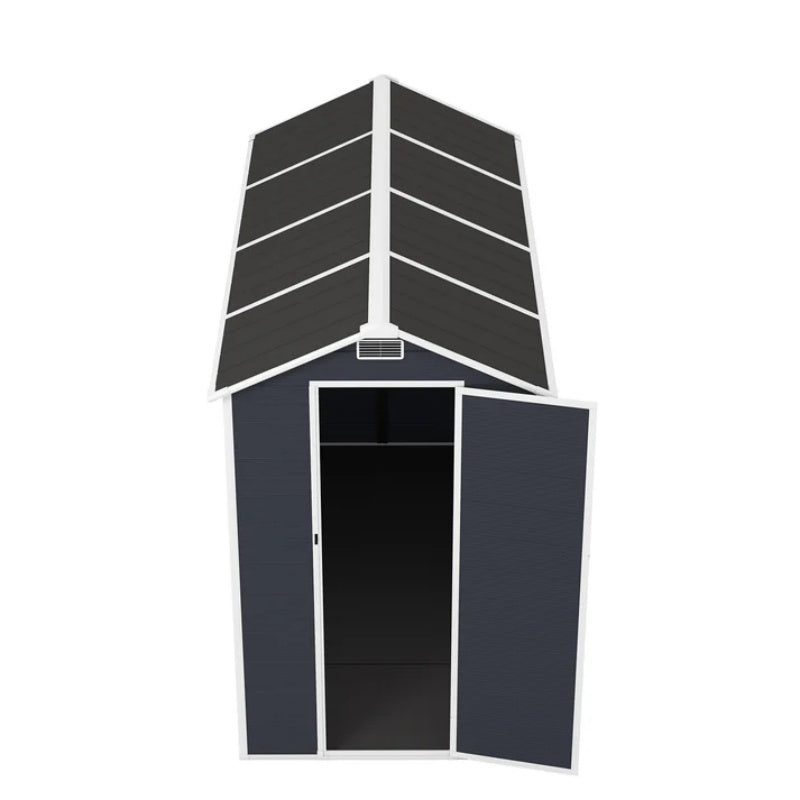 Campcraft 4*8ft resin storage shed, high quality pp material, strong structure, waterproof, rust and UV proof, large storage space, 12mm thick pp board, HD window lighting Dark gray-海智集-Default-