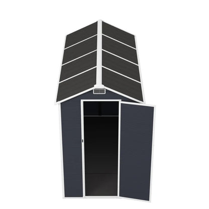 Campcraft 4*8ft resin storage shed, high quality pp material, strong structure, waterproof, rust and UV proof, large storage space, 12mm thick pp board, HD window lighting Dark gray-海智集-Default-