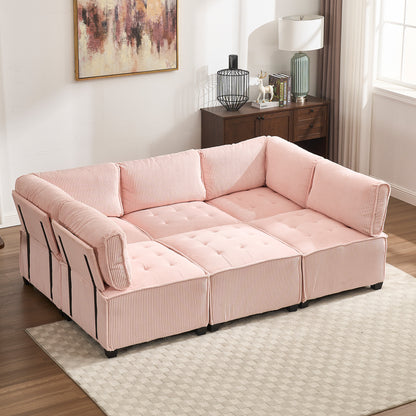 UNITED WE WIN Modular Sectional Sofa U Shaped Modular Couch with Reversible Chaise Modular Sofa Sectional Couch,6- Seat Convertible Sofa,Fit for Living Room-海智集-Default-