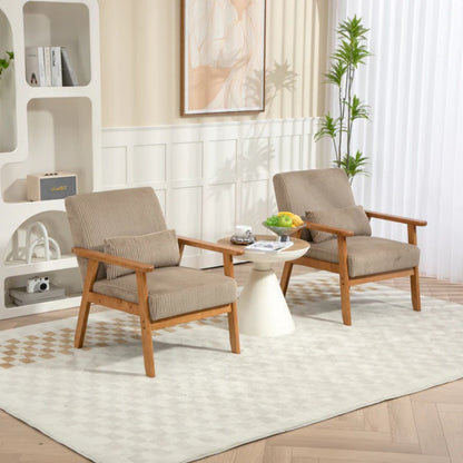 Leisure Chair with Solid Wood Armrest and Feet, Leisure chair, wood frame, velvet, solid rubber wood legs, Mid-Century Modern Accent chair, for Living Room Bedroom Studio chair,Two packs-海智集-Default-