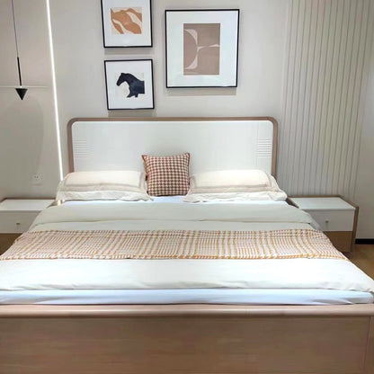 Yi Ran Ju Series Rubber Wood Log Style Cream Style Minimalist Style Solid Wood Bed 5809 (Including Oak Bed Board)-海智集-