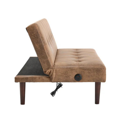 Foldable Fashion Sofa Bed High End Flannel Fabric Back Adjustable Sofa Recliner Futon, Modern Fashion Sofa with Charging Port, Suitable for Living Room Bedroom Office (Coffee color)-海智集-Default-