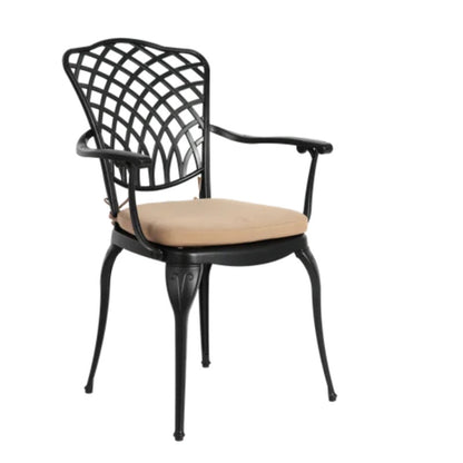 3 Piece Patio Bistro Set Cast Aluminum Bistro Table and Chairs Set of 2 with Umbrella Hole,All Weather Metal Bistro Table Set,Outdoor Patio Furniture Set for Garden Black with cushion-海智集-Default-