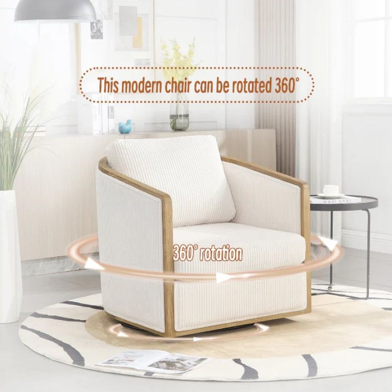 Corduroy Swivel Barrel Chair, Comfortable Accent Sofa Chair, 360 Degree Swivel, Beige, Corduroy, 30.12''x35.04''x30.31''-海智集-Default-