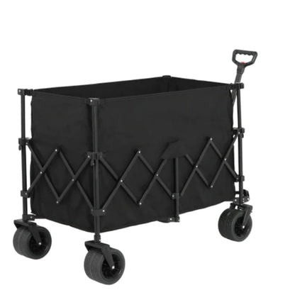 Beach Wagon,Collapsible Wagon 220lbs with Big Wheels Foldable Wagon Carts, Heavy Duty 300L Folding Utility Garden Cart with Big All-Terrain Beach Wheels & Drink Holders. Black-海智集-Default-