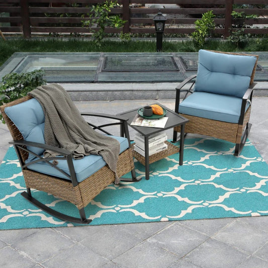 3pcs rocking rattan set wholesale leisure chair outdoor rattan rocking chair set grey-海智集-Default-