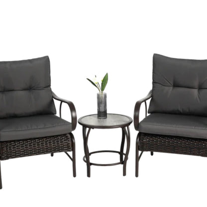 3 Pieces Patio Set Outdoor Wicker Furniture Sets Modern Rattan Chair Conversation Sets with Coffee Table-海智集-Default-
