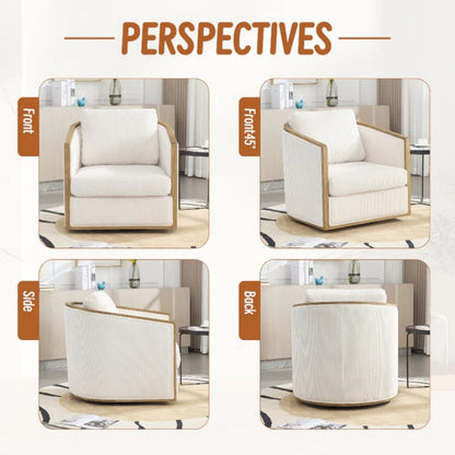 Corduroy Swivel Barrel Chair, Comfortable Accent Sofa Chair, 360 Degree Swivel, Beige, Corduroy, 30.12''x35.04''x30.31''-海智集-Default-