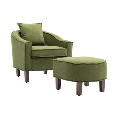 COOLMORE Accent Chair with Ottoman, Mid Century Modern Barrel Chair Upholstered Club Tub Round Arms Chair for Living Room-海智集-Default-