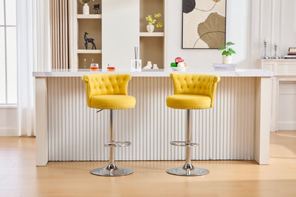 COOLMORE Velvet Bar Stool Set of 2, Adjustable Swivel Bar Stools with Silver Plated Metal Leg, Chrome Nailhead, Counter Height Chair for Kitchen,Dining Room-海智集-Default-