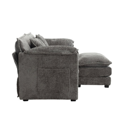 UNITED WE WIN Chenille fabric, removable armrests with side pockets, high density sponge filling, oversized double sofa with footstool-海智集-Default-