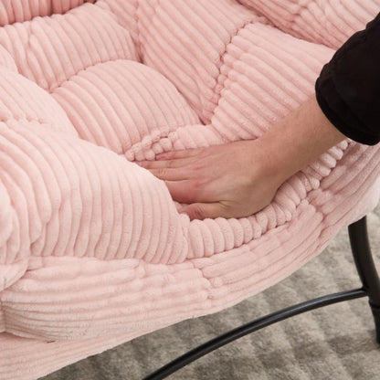 Lazy Chair with Ottoman, Modern Lounge Accent Chair with Armrests and a Side Pocket, Leisure Upholstered Sofa Chair Reading Chair with Footrest for Small Space, Corner Chair-Pink-海智集-Default-