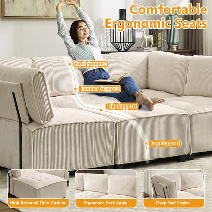 UNITED WE WIN Modular Sectional Sofa U Shaped Modular Couch with Reversible Chaise Modular Sofa Sectional Couch,6- Seat Convertible Sofa,Fit for Living Room-海智集-Default-