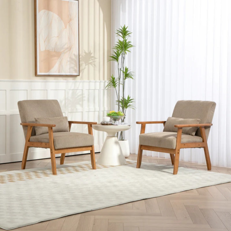 Leisure Chair with Solid Wood Armrest and Feet, Leisure chair, wood frame, velvet, solid rubber wood legs, Mid-Century Modern Accent chair, for Living Room Bedroom Studio chair,Two packs-海智集-Default-