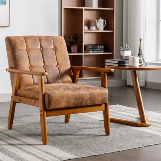 Leisure Chair with Solid Wood Armrest and Feet, Mid-Century Modern Accent chair, for Living Room Bedroom Studio chair-海智集-Default-