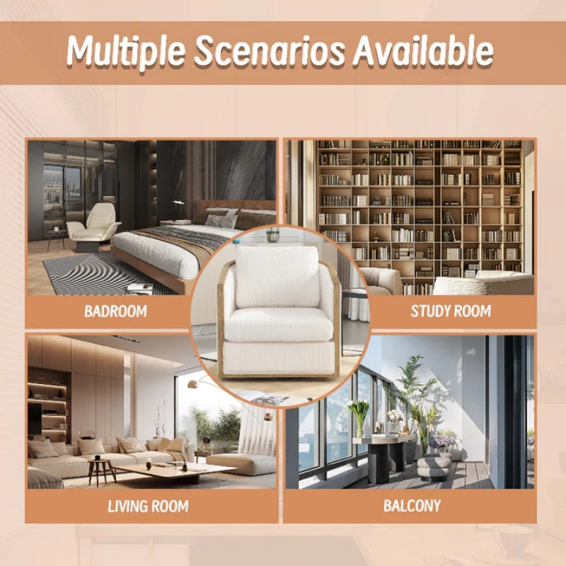 Corduroy Swivel Barrel Chair, Comfortable Accent Sofa Chair, 360 Degree Swivel, Beige, Corduroy, 30.12''x35.04''x30.31''-海智集-Default-