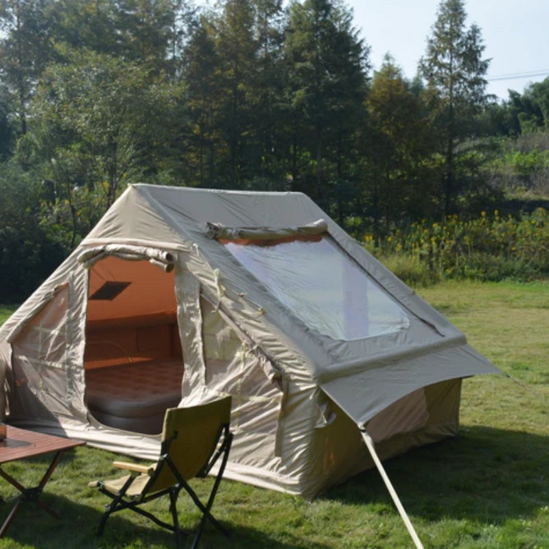 Inflatable Camping Tent Easy Setup 4 Season Glamping Tent with High Performance Inflatable Structure 4-6 Persons Waterproof Windproof Outdoor Self-Supporting Blow up Tent Air Tent Portable House Beige-海智集-Default-