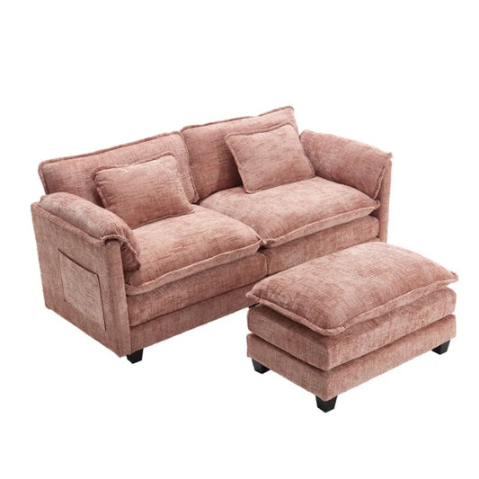 UNITED WE WIN Chenille fabric, solid construction, the overall structure of the sofa is stable, detachable armrests, two foot stools and two-seat sofa with side pockets-海智集-Default-