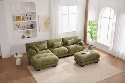 UNITED WE WIN Pelletized velvet U Shape Cloud Couch with 2 Ottomans,Free Combined 3 Seater Comfy Sofa with Bolster Armrest Pillows, sofa for Living Room-海智集-Default-