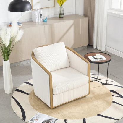 Corduroy Swivel Barrel Chair, Comfortable Accent Sofa Chair, 360 Degree Swivel, Beige, Corduroy, 30.12''x35.04''x30.31''-海智集-Default-