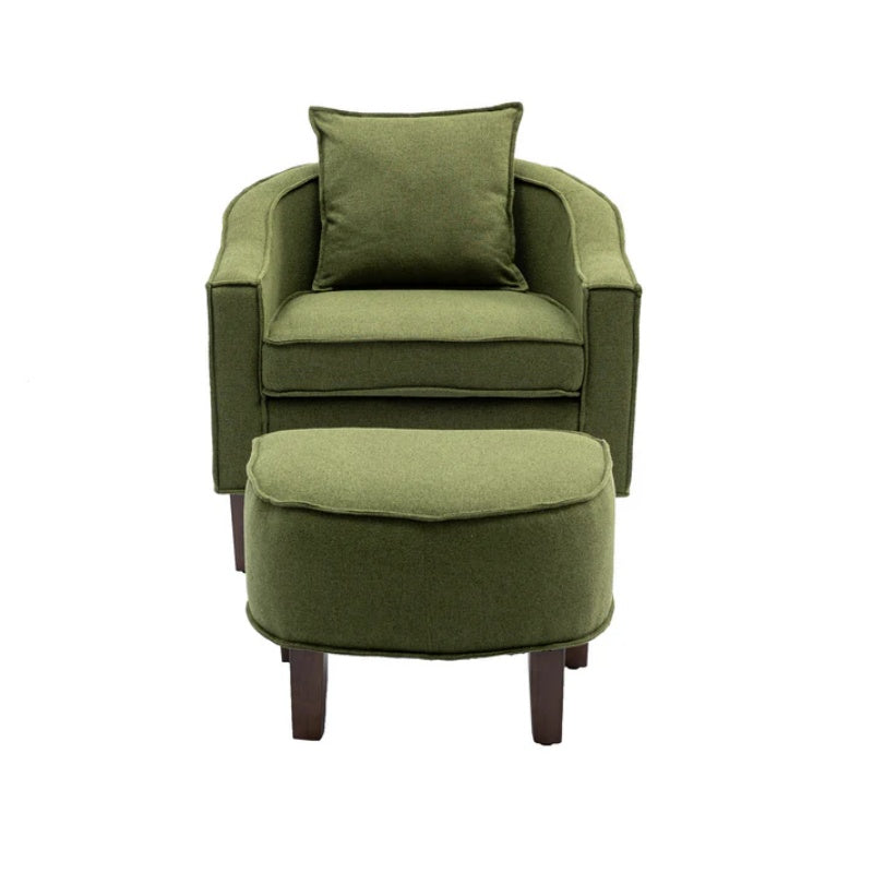COOLMORE Accent Chair with Ottoman, Mid Century Modern Barrel Chair Upholstered Club Tub Round Arms Chair for Living Room-海智集-Default-