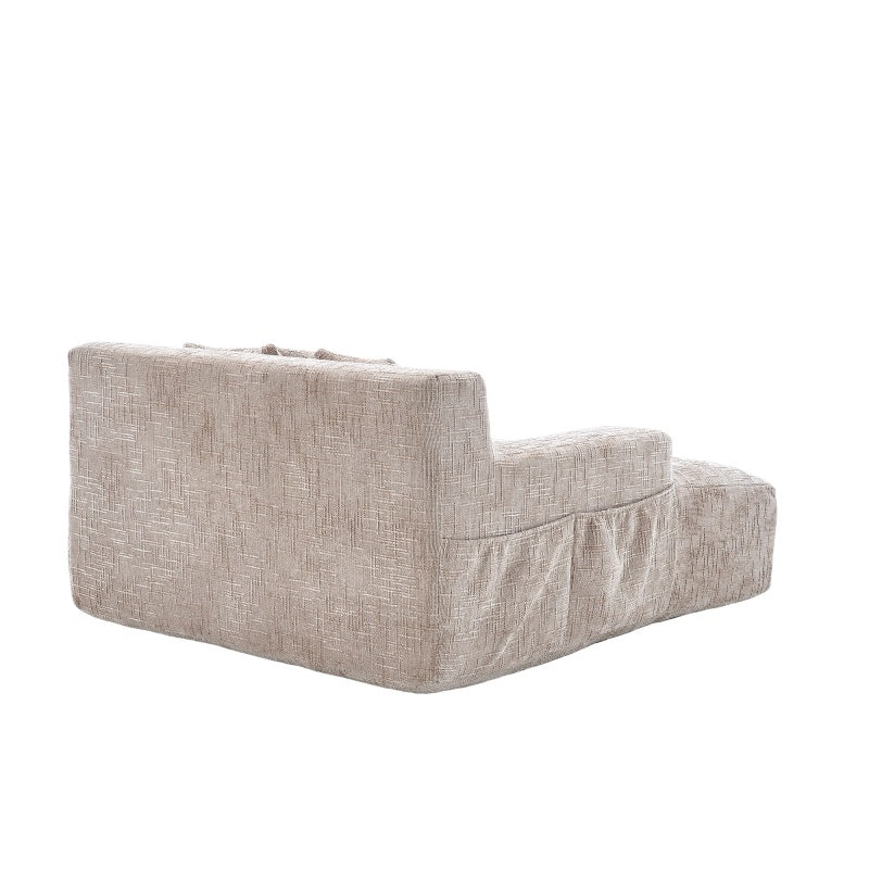 Chenille Interior Lazy Sofa Chaise Longue Armchair with Pillows and Armrests in Khaki-海智集-Default-