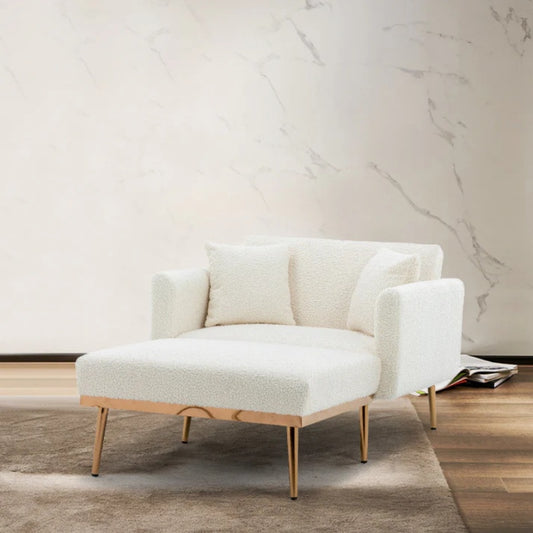 COOLMORE fashionable and classic style chaise lounge chair / accent chair for Living Room, bedroom (Teddy White)-海智集-Default-