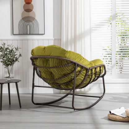 Outdoor Rattan Rocking Chair,Padded Cushion Rocker Recliner Chair Outdoor for Front Porch, Living Room, Patio, Garden, Olive Green-海智集-Default-