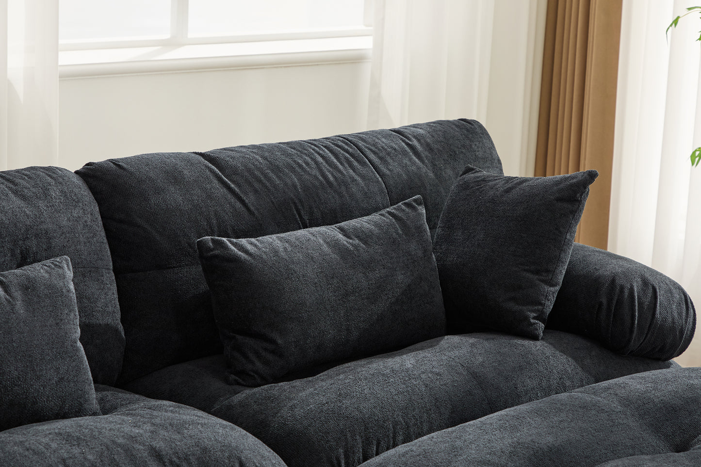 UNITED WE WIN Pelletized velvet U Shape Cloud Couch with 2 Ottomans,Free Combined 3 Seater Comfy Sofa with Bolster Armrest Pillows, sofa for Living Room-海智集-Default-