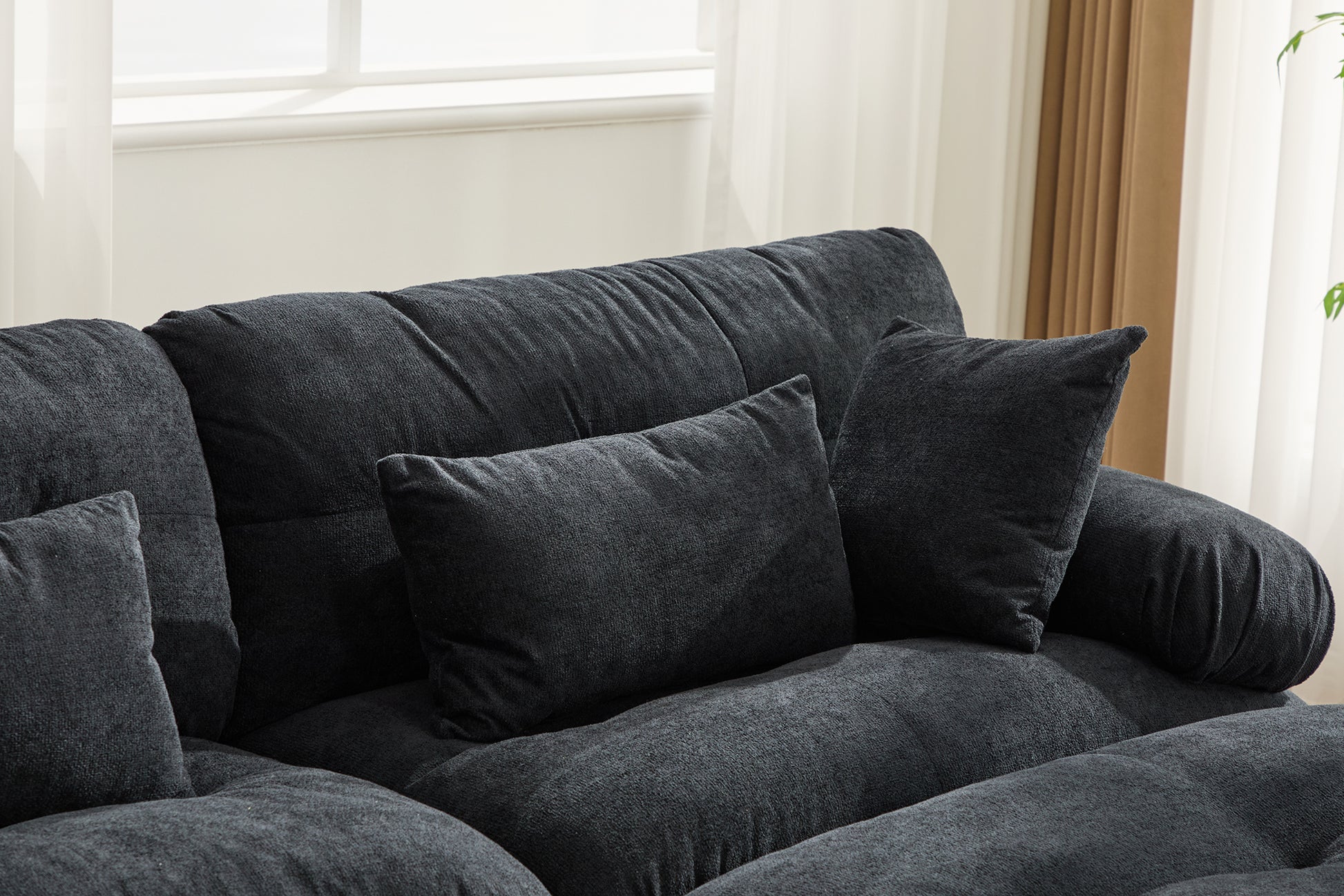 UNITED WE WIN Pelletized velvet U Shape Cloud Couch with 2 Ottomans,Free Combined 3 Seater Comfy Sofa with Bolster Armrest Pillows, sofa for Living Room-海智集-Default-