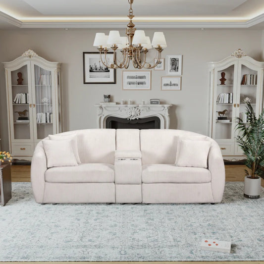 UNITED WE WIN corduroy fabric, two cup holders, storage, oversized two-seat, solid wood frame, high quality sponge filling, curved placement sofa-海智集-Default-